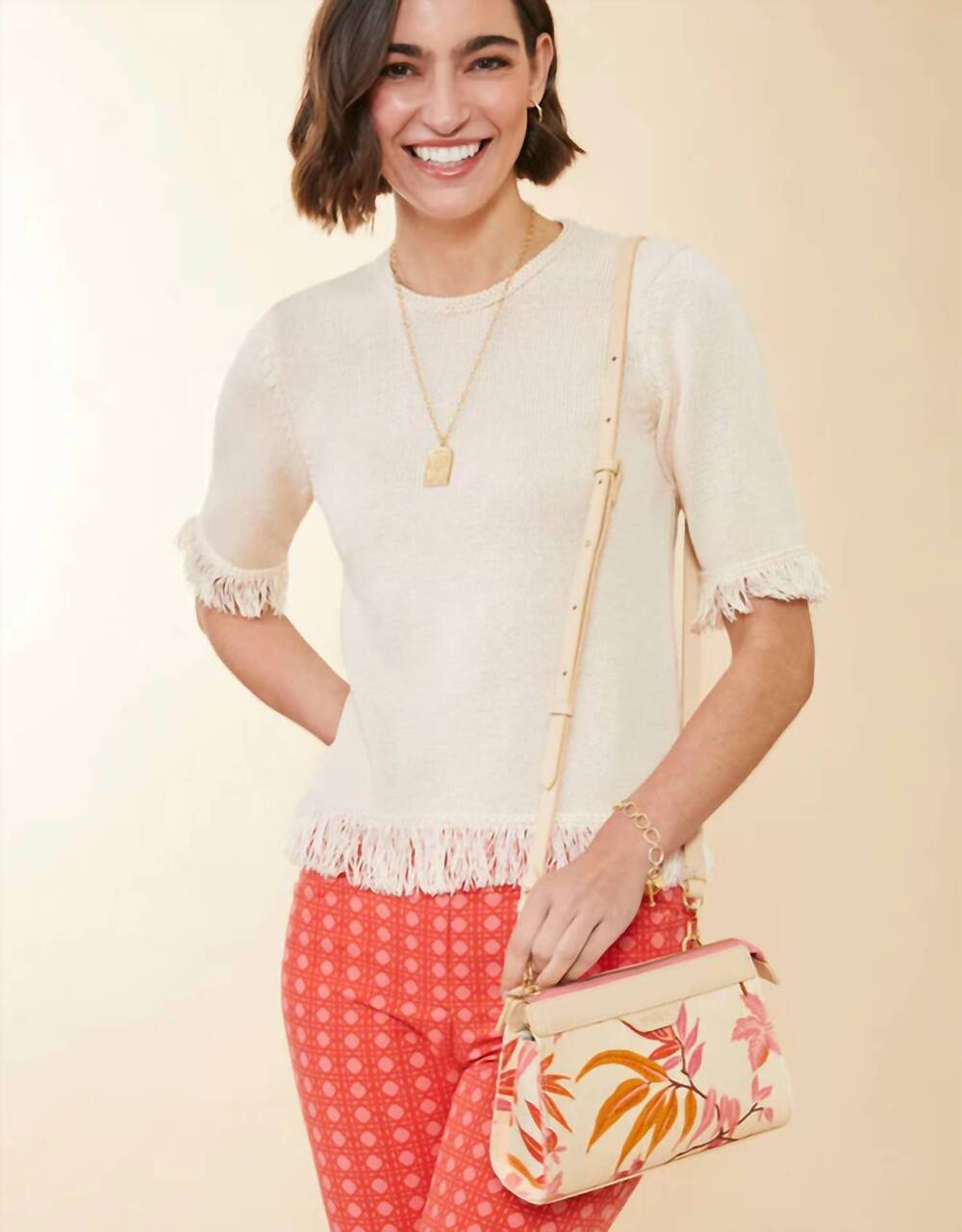 NEW SPARTINA 449 sofia fringe sweater in cream
